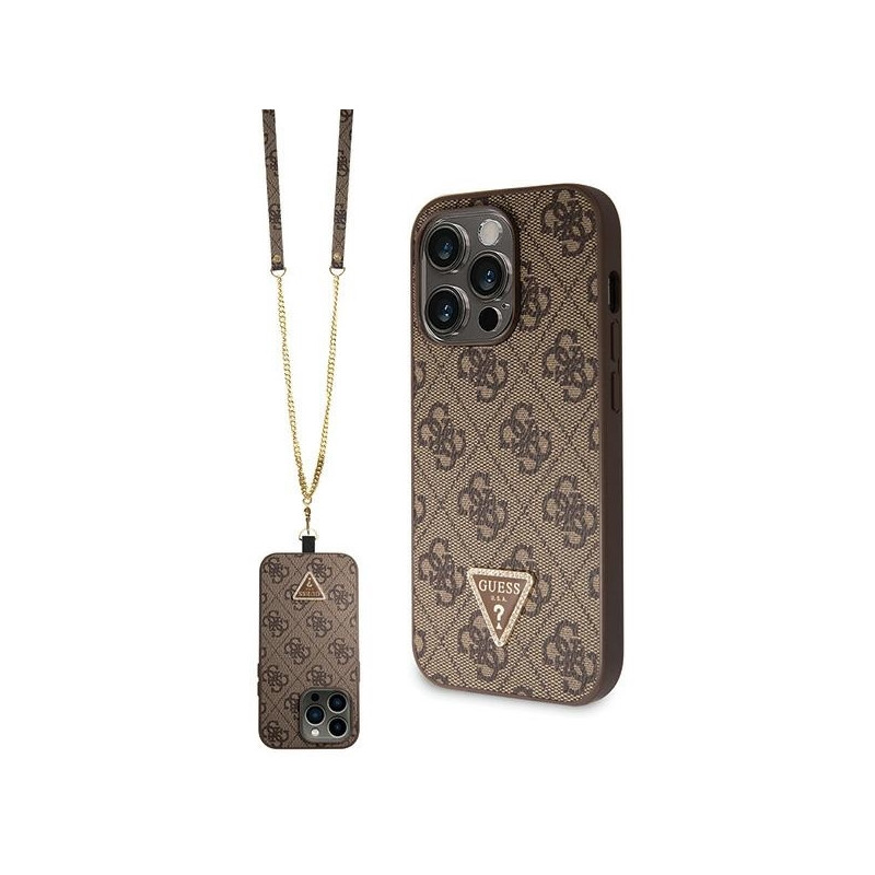 Guess Crossbody 4G Metal Logo dėklas, skirtas iPhone 15 Pro Max - rudas