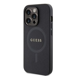 Guess Saffiano MagSafe dėklas iPhone 15 Pro - juodas