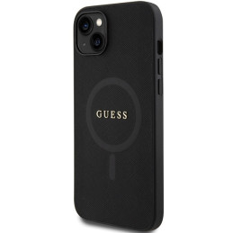 Guess Saffiano MagSafe dėklas iPhone 15 Plus - juodas