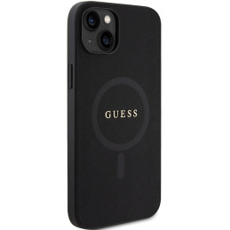 Guess Saffiano MagSafe dėklas iPhone 15 Plus - juodas