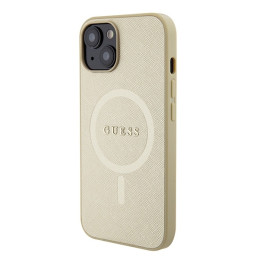 Guess Saffiano MagSafe dėklas iPhone 15 - auksinis