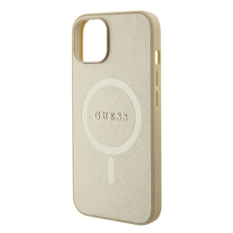 Guess Saffiano MagSafe dėklas iPhone 15 - auksinis