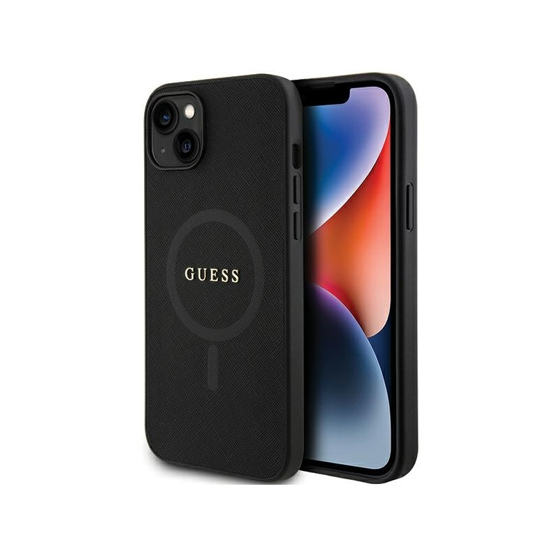 Guess Saffiano MagSafe dėklas iPhone 15 - juodas