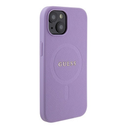Guess Saffiano MagSafe dėklas iPhone 15 - violetinis