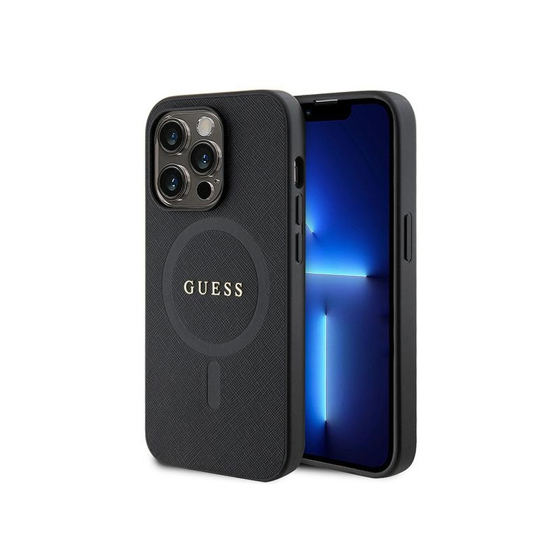 Guess Saffiano MagSafe dėklas iPhone 15 Pro Max - juodas
