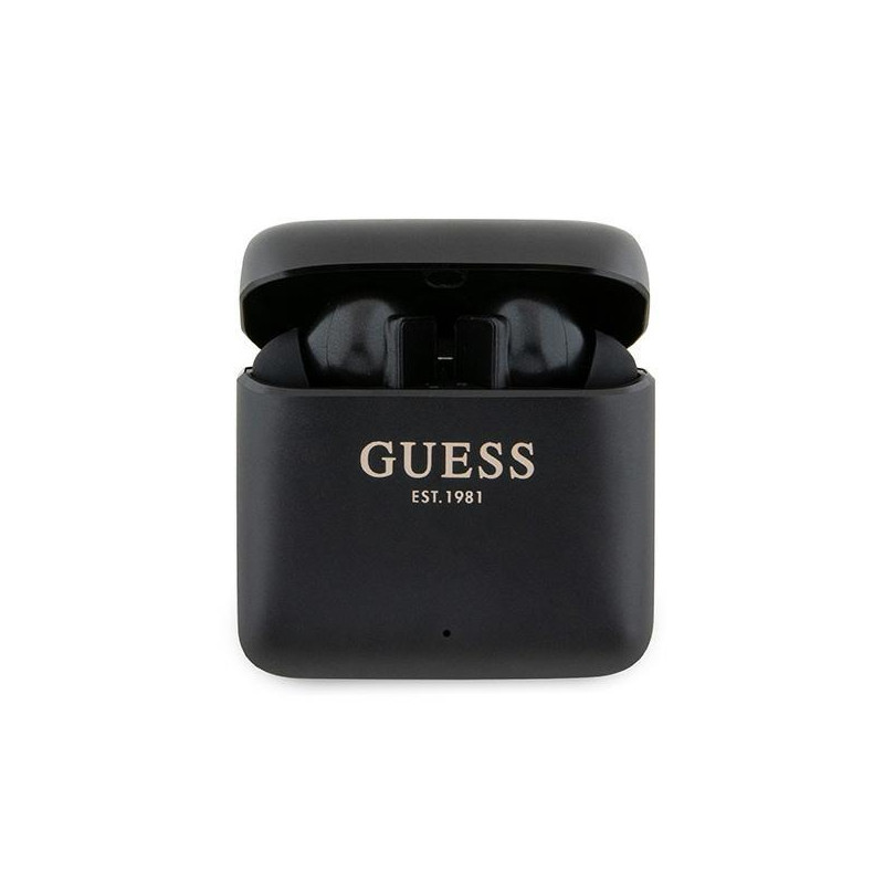Guess Printed Logo TWS Bluetooth ausinės + prijungimo stotelė - juoda