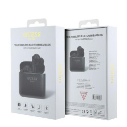 Guess Printed Logo TWS Bluetooth ausinės + prijungimo stotelė - juoda