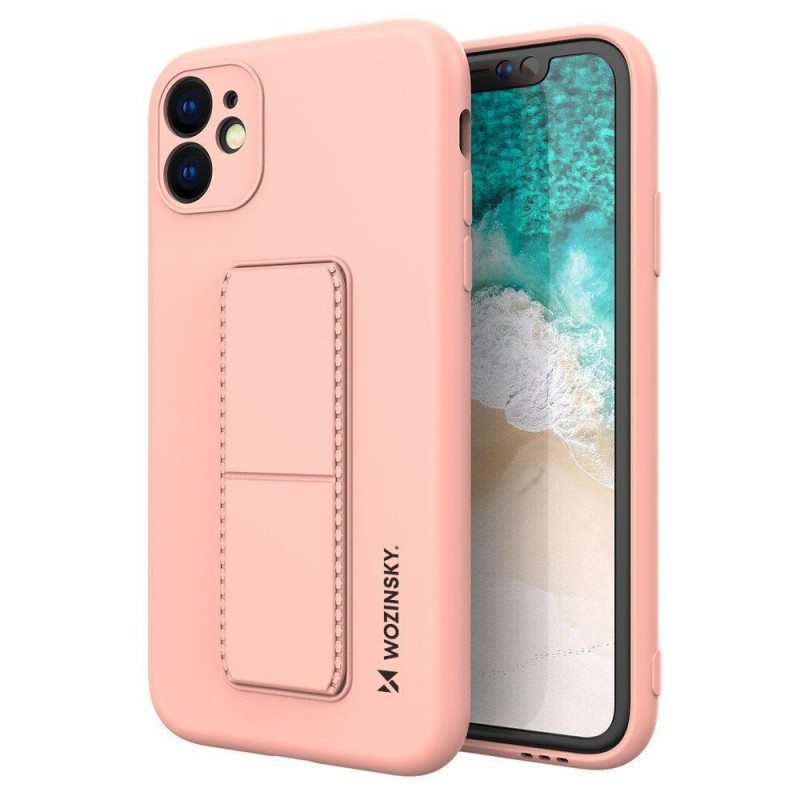 Wozinsky Kickstand Case silikoninis dėklas su stovu iPhone 11 Pro rožinis