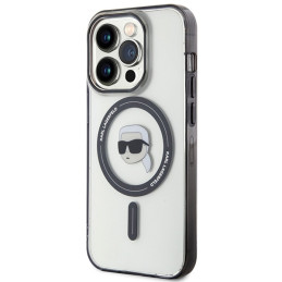 Karl Lagerfeld IML Karl& 39 s Head MagSafe dėklas, skirtas iPhone 15 Pro Max - skaidrus