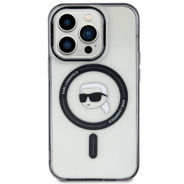 Karl Lagerfeld IML Karl& 39 s Head MagSafe dėklas, skirtas iPhone 15 Pro Max - skaidrus