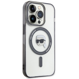 Karl Lagerfeld IML Karl& 39 s Head MagSafe dėklas, skirtas iPhone 15 Pro Max - skaidrus