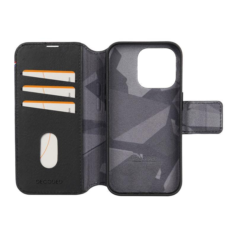 Dekoduotas nuimamas piniginės dėklas, odinis su MagSafe, skirtas iPhone 15 Pro – juodas