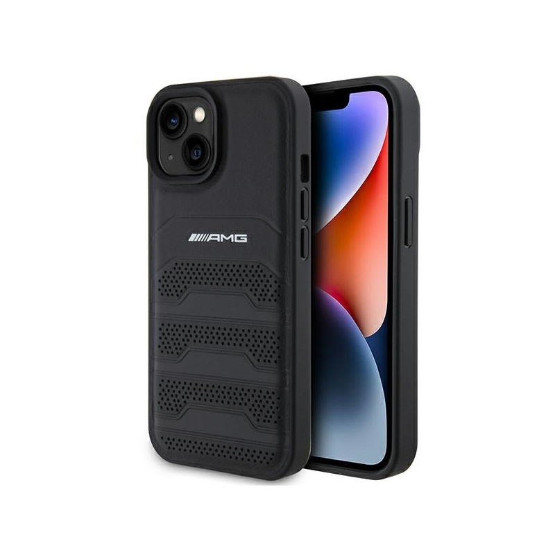AMG Leather Debossed Lines dėklas iPhone 15 - juodas