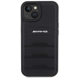 AMG Leather Debossed Lines dėklas iPhone 15 - juodas