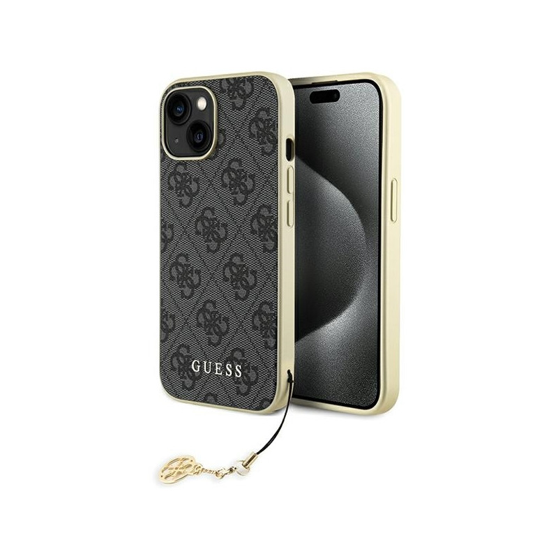 Guess 4G Charms Collection dėklas iPhone 15 - pilkas