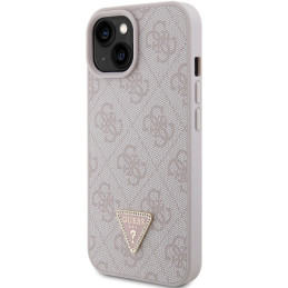 Guess Leather 4G Triangle Strass dėklas iPhone 15 - rožinis