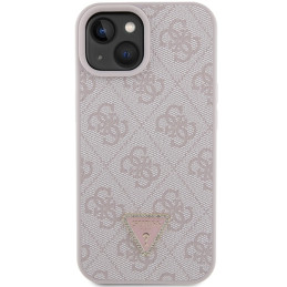 Guess Leather 4G Triangle Strass dėklas iPhone 15 - rožinis