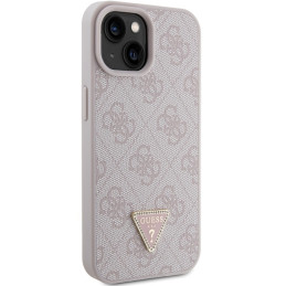 Guess Leather 4G Triangle Strass dėklas iPhone 15 - rožinis