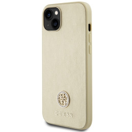 Guess Leather 4G Metal Logo Strass dėklas iPhone 15 - auksinis