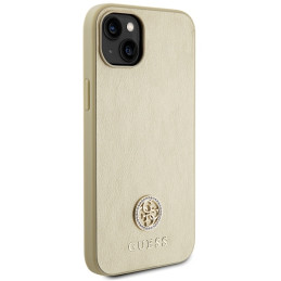 Guess Leather 4G Metal Logo Strass dėklas iPhone 15 - auksinis