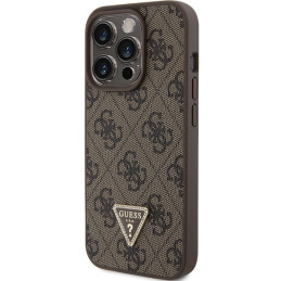 Guess Leather 4G Triangle Strass dėklas, skirtas iPhone 15 Pro Max - rudas