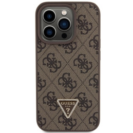Guess Leather 4G Triangle Strass dėklas, skirtas iPhone 15 Pro Max - rudas