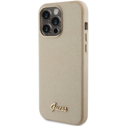 Guess Glitter Glossy Script dėklas, skirtas iPhone 15 Pro Max - auksinis