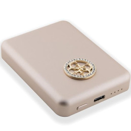 Guess MagSafe 4G Strassed Metal Logo indukcinis maitinimo blokas 15W 5000mAh - auksinis