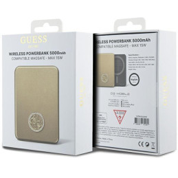Guess MagSafe 4G Strassed Metal Logo indukcinis maitinimo blokas 15W 5000mAh - auksinis