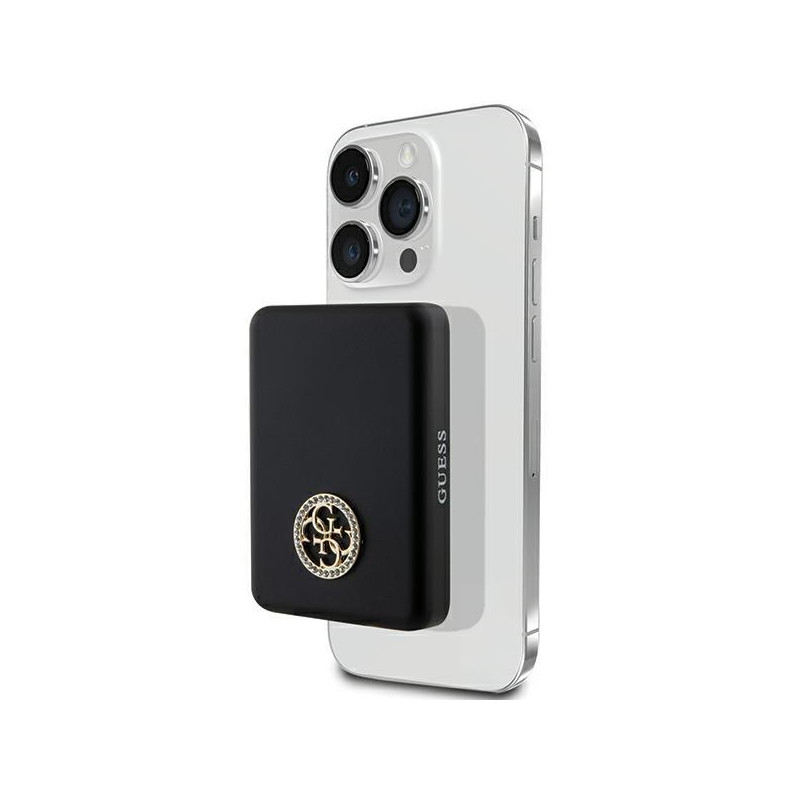 Guess MagSafe 4G Strassed Metal Logo indukcinis maitinimo blokas 15W 5000mAh - juodas