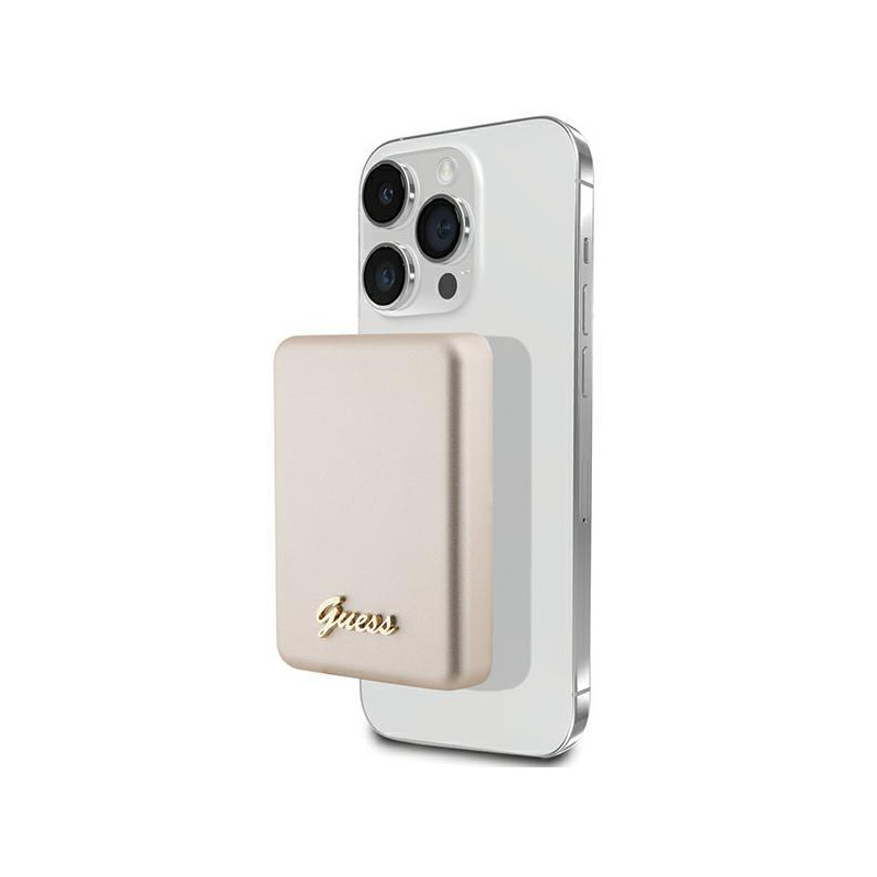 Guess MagSafe Metal Script Logo indukcinis maitinimo blokas 15W 5000mAh - auksinis
