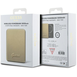 Guess MagSafe Metal Script Logo indukcinis maitinimo blokas 15W 5000mAh - auksinis