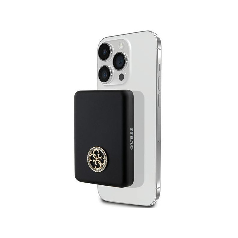 Guess MagSafe 4G Strassed Metal Logo indukcinis maitinimo blokas 5W 3000mAh - juodas