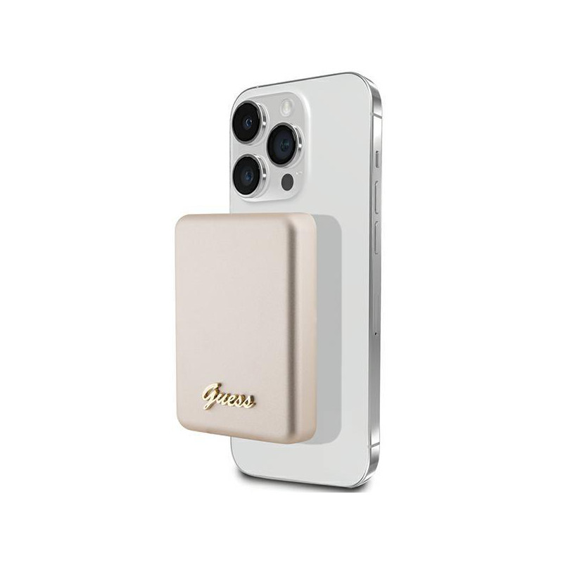 Guess MagSafe Metal Script Logo indukcinis maitinimo blokas 5W 3000mAh - auksinis