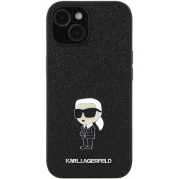 Karl Lagerfeld Fixed Glitter Ikonik Logo Metal Pin dėklas iPhone 15 - juodas