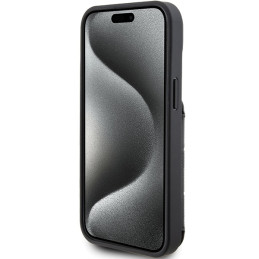 Karl Lagerfeld Saffiano kortelių lizdai ir stovo monograma Choupette dėklas, skirtas iPhone 15 - juodas