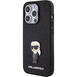 Karl Lagerfeld Fixed Glitter Ikonik Logo Metal Pin Case iPhone 15 Pro Max - juodas
