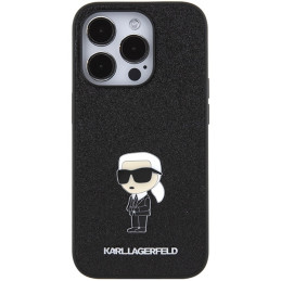 Karl Lagerfeld Fixed Glitter Ikonik Logo Metal Pin Case iPhone 15 Pro Max - juodas