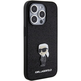 Karl Lagerfeld Fixed Glitter Ikonik Logo Metal Pin Case iPhone 15 Pro Max - juodas