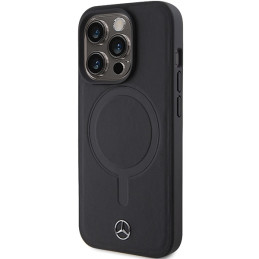 Mercedes Smooth Leather MagSafe dėklas iPhone 15 Pro - juodas