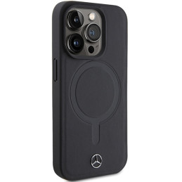 Mercedes Smooth Leather MagSafe dėklas iPhone 15 Pro - juodas