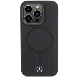Mercedes Smooth Leather MagSafe dėklas iPhone 15 Pro Max - juodas