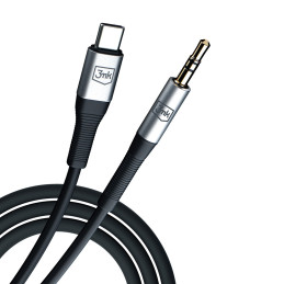 3mk AUX mini lizdas 3,5 mm / USB-C laidas – sidabrinis