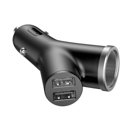 Baseus Y Type Car Charger automobilinis įkroviklis 2x USB + cigarečių degiklio lizdas 3.4A juodas (CCALL-YX01)
