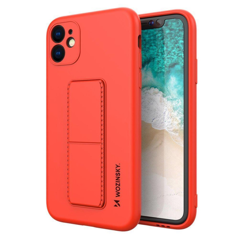 Wozinsky Kickstand Case silikoninis dėklas su stovu iPhone 12 mini raudonam