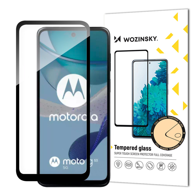 Patvarus Wozinsky Full Glue grūdintas stiklas, skirtas Motorola G53 viso ekrano su rėmeliu - juodas