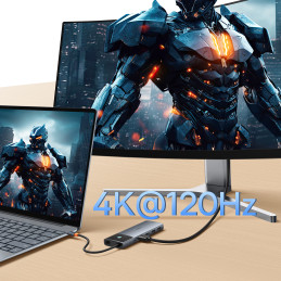 HUB 10in1 Baseus Metal Gleam II USB-C – HDMI 4K 120Hz / HDMI 4K 60Hz / USB-A 3.2 / 2x USB-A / USB-C 3.2 / RJ45 / SD, TF ...