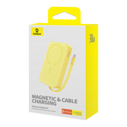 Baseus Magnetic Mini MagSafe 10000mAh 30W maitinimo blokas su įmontuotu USB-C laidu – geltonas + Baseus Simple Series US...