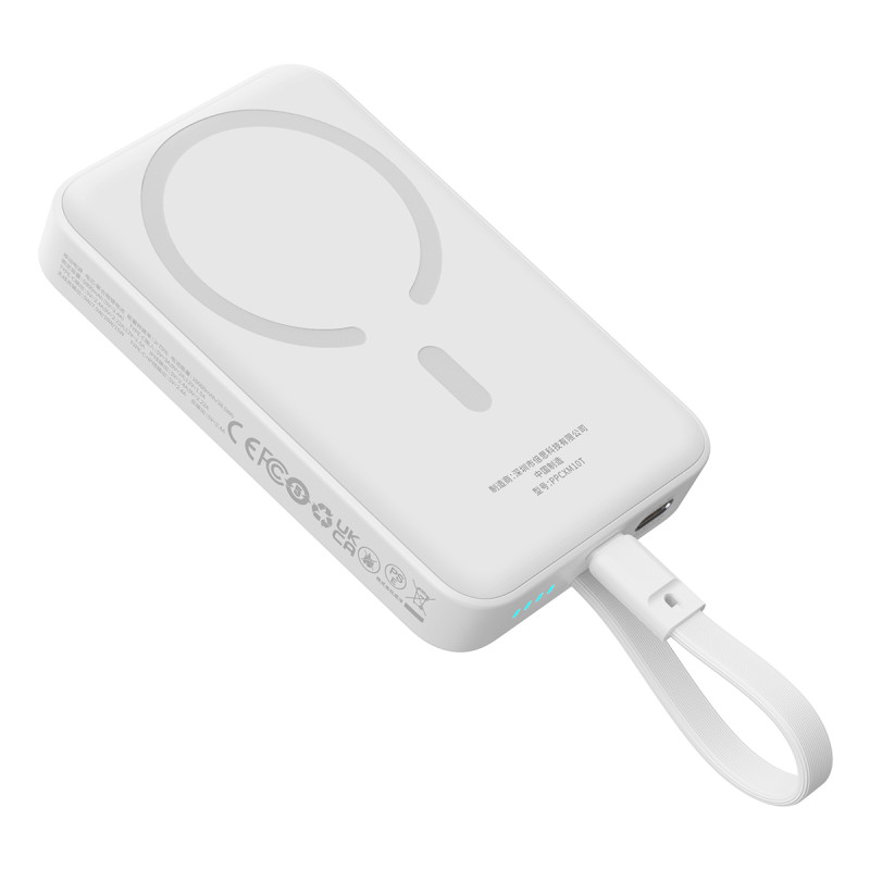 Baseus Magnetic Mini MagSafe 10000mAh 30W maitinimo blokas su įmontuotu USB-C laidu – baltas + Baseus Simple Series USB-...