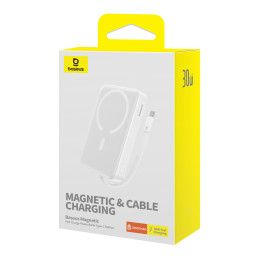 Baseus Magnetic Mini MagSafe 10000mAh 30W maitinimo blokas su įmontuotu USB-C laidu – baltas + Baseus Simple Series USB-...